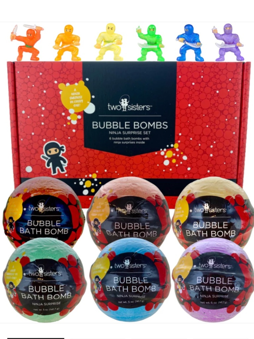 TWO SISTERS BUBBLE BATH BOMBS NINJA SURPRISE SET OF 6